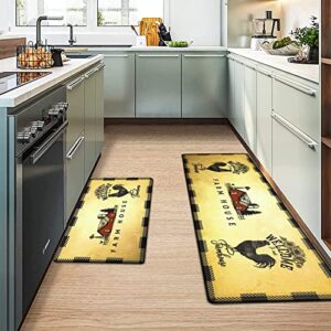 kitchen mat set of 2 farmhouse anti fatigue floor mat,rooster buffalo plaid sunflowers kitchen rug sets pvc leather waterproof & non-slip comfort standing mats for kitchen,sink,office,laundry