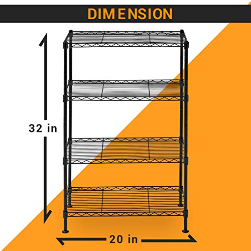 Juggernaut Storage WS201232-4BLK x 12"D x 32"H 4-Tier Wire Shelving Unit, 340 lb Capacity, Black"