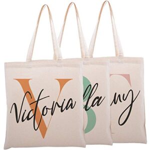 personalized initial cotton canvas shoulder tote bag - women custom design - handbag gift for special days - wedding, bachelorette, baby shower, bridesmaid, birthday, bridal shower- single - c01