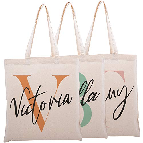 Personalized Initial Cotton Canvas Shoulder Tote Bag - Women Custom Design - Handbag Gift for Special Days - Wedding, Bachelorette, Baby Shower, Bridesmaid, Birthday, Bridal Shower- Single - C01