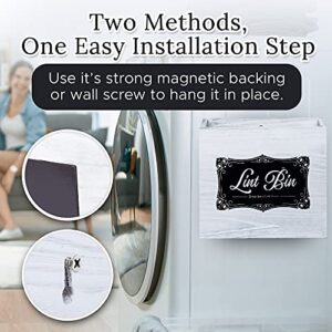 Modern 5th Magnetic Lint Bin for Laundry Room Decor - White Rustic Wooden Lint Holder - Elegant Laundry Room Organization and Storage - Unique Housewarming and First Apartment Gift Idea