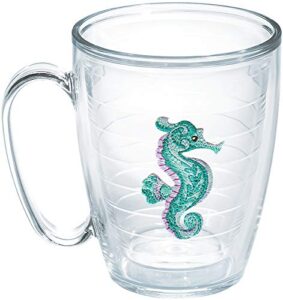 tervis purple teal seahorse made in usa double walled insulated tumbler travel cup keeps drinks cold & hot, 16oz mug - no lid, clear