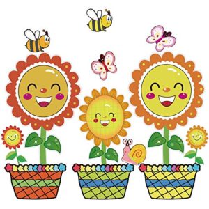 22 pcs spring bulletin board decorations flowers bee bulletin board cutouts set colorful sunflower butterfly bee snail flower pots cutouts with glue point dots for classroom chalkboard wall decor
