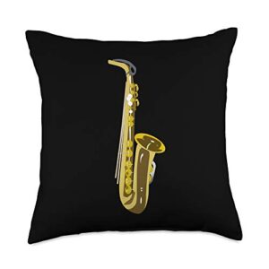 es designs cool saxophone jazz musician throw pillow, 18x18, multicolor