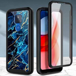 NZND Case for Motorola Moto G Play 2021 with [Built-in Screen Protector], Full-Body Protective Shockproof Rugged Bumper, Impact Resist Durable Phone Cover Case (Marble Design Sapphire)