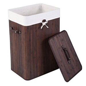 trraple laundry hamper with lid, bamboo laundry basket with liner bag cloth storage basket dirty clothes hamper for bedroom laundry room