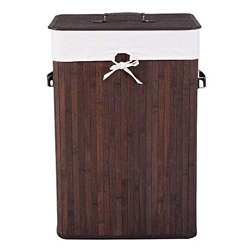 TRRAPLE Laundry Hamper With Lid, Bamboo Laundry Basket with Liner Bag Cloth Storage Basket Dirty Clothes Hamper for Bedroom Laundry Room