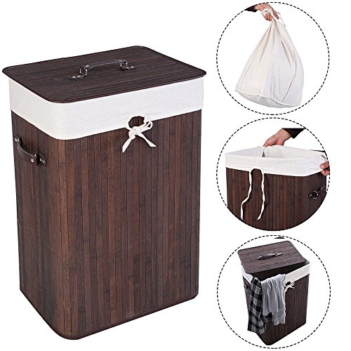 TRRAPLE Laundry Hamper With Lid, Bamboo Laundry Basket with Liner Bag Cloth Storage Basket Dirty Clothes Hamper for Bedroom Laundry Room