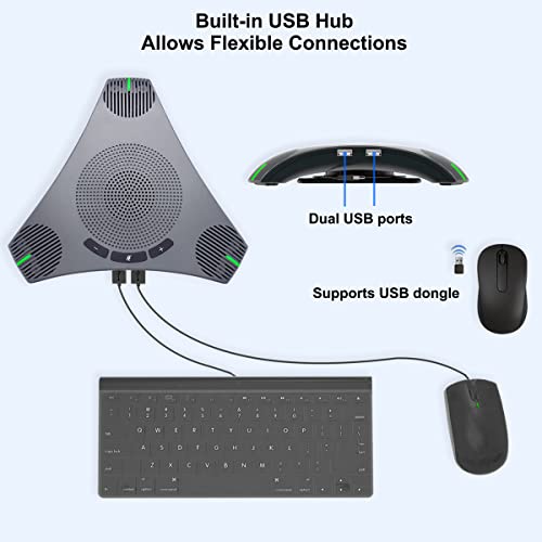 Conference Speaker and Microphone, 360° Omnidirectional USB Speakerphone Microphone with USB Hub, Noise Reduction/Echo Cancellation Computer Microphone for 8-10 People Business Conference, Home Office