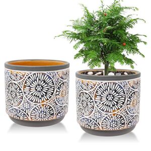 vivimee 2 pack ceramic plant pots, 5 inch flower pot set, planter set with drainage hole for indoor plants, cactus, succulent, snake plants, bamboo, clay pottery garden pots for outdoor plants(gray)