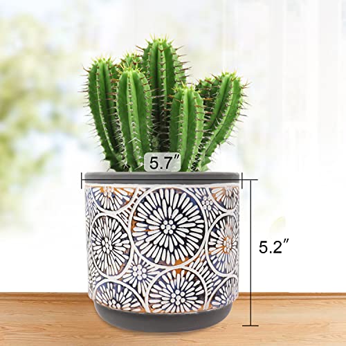 Vivimee 2 Pack Ceramic Plant Pots, 5 Inch Flower Pot Set, Planter Set with Drainage Hole for Indoor Plants, Cactus, Succulent, Snake Plants, Bamboo, Clay Pottery Garden Pots for Outdoor Plants(Gray)