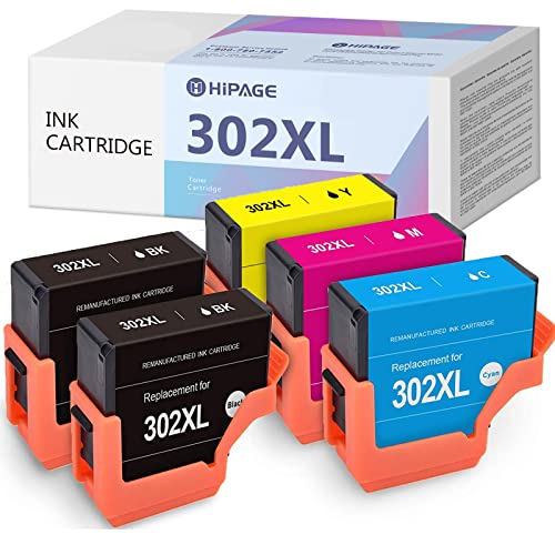 HIPAGE 302XL Remanufactured Ink Cartridge Replacement for Epson 302XL 302 XL T302XL High Yield for Expression Premium XP-6000 XP-6100 (Black, Photo Black, Cyan, Magenta, Yellow, 5-Pack)