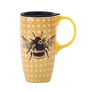 tzssp coffee ceramic mug porcelain latte tea cup with lid 17oz. bee