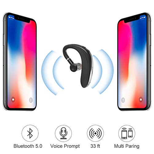 3C Light Bluetooth Headset,Wireless Earpiece V5.0 Ultralight Hands Free Single Ear Business Earphone Ear Hook Headphone with Mic for iPhone,Android Cell Phones Business/Office/Driving(Black)