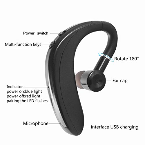 3C Light Bluetooth Headset,Wireless Earpiece V5.0 Ultralight Hands Free Single Ear Business Earphone Ear Hook Headphone with Mic for iPhone,Android Cell Phones Business/Office/Driving(Black)