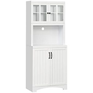 homcom accent kitchen buffet and hutch wooden storage cabinet with glass framed door, and microwave space, white