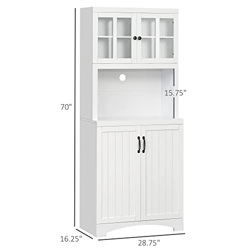 HOMCOM Accent Kitchen Buffet and Hutch Wooden Storage Cabinet with Glass Framed Door, and Microwave Space, White