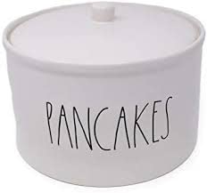 rae dunn by magenta pancakes white glossy ceramic ll pancake flapjack warmer holder with lid