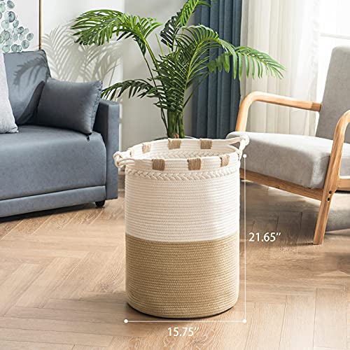 YOUDENOVA 72L Large Woven Laundry Hamper- Tall Laundry Basket for Clothes, Cotton Rope Hamper with Durable Handles, Decorative Brown Laundry Basket for Bedroom and Living Room, 16”W x 22”H