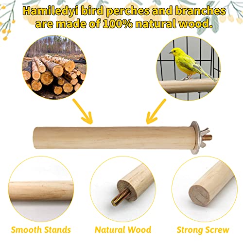 Hamiledyi Bird Perch Bird Stand Bird Cage Accessories Platform Natural Wood Perch Stick Playground for Small Medium Birds Cockatiel Parakeet Conure Cage Accessory (8 Pcs)