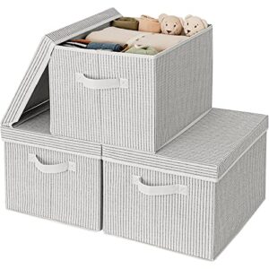 granny says fabric boxes with lids, closet organizers and storage baskets, jumbo storage boxes for towels clothes, decorative storage containers for organizing, white/black, 3-pack