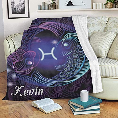 CUXWEOT Custom Blanket with Name Text Personalized Pisces Zodiac Soft Fleece Throw Blanket for Gifts (50 X 60 inches)