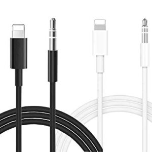 [Apple MFi Certified] AUX Cord for iPhone,2 Pack Lightning to 3.5mm Aux Cable for Car Compatible with iPhone 12/11/XS/XR/X/8/7/iPad/iPod for Car/Home Stereo,Speaker,Headphone - 3.3ft White & Black