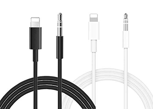 [Apple MFi Certified] AUX Cord for iPhone,2 Pack Lightning to 3.5mm Aux Cable for Car Compatible with iPhone 12/11/XS/XR/X/8/7/iPad/iPod for Car/Home Stereo,Speaker,Headphone - 3.3ft White & Black