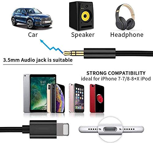[Apple MFi Certified] AUX Cord for iPhone,2 Pack Lightning to 3.5mm Aux Cable for Car Compatible with iPhone 12/11/XS/XR/X/8/7/iPad/iPod for Car/Home Stereo,Speaker,Headphone - 3.3ft White & Black