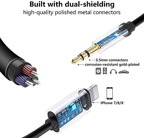 [Apple MFi Certified] AUX Cord for iPhone,2 Pack Lightning to 3.5mm Aux Cable for Car Compatible with iPhone 12/11/XS/XR/X/8/7/iPad/iPod for Car/Home Stereo,Speaker,Headphone - 3.3ft White & Black