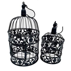 pet show pack of 2 round birdcages decor metal wall hanging bird cage for small birds wedding party indoor outdoor decoration 9.8inch and 13.8inch color black white (black)