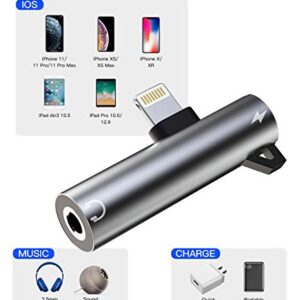 Headphone Adapter Lightning to 3.5mm AUX Audio Jack and Charger Extender Dongle Earphone Headset Splitter Compatible with iPhone 11 12 Mini pro max xs xr x se2 7 8 Plus for Ipad Air Y Cable Converter