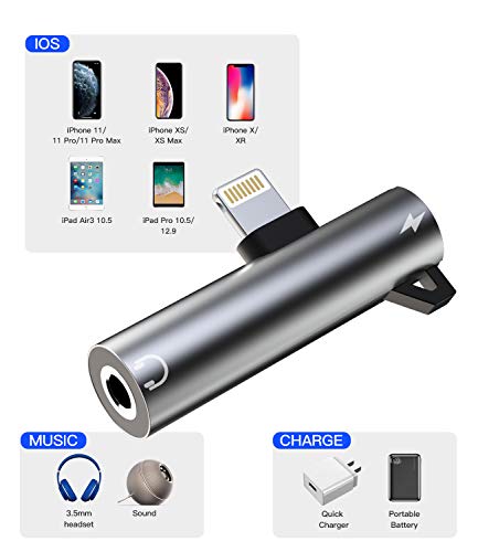 Headphone Adapter Lightning to 3.5mm AUX Audio Jack and Charger Extender Dongle Earphone Headset Splitter Compatible with iPhone 11 12 Mini pro max xs xr x se2 7 8 Plus for Ipad Air Y Cable Converter