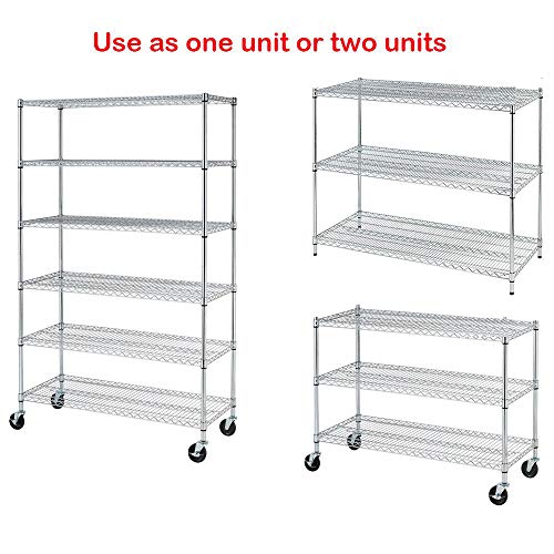 6 Tier Storage Shelves Metal Wire Shelving Unit with Wheels, 6000LBS Weight Capacity Heavy Duty NSF Height Adjustable Garage Shelving Utility Steel Commercial Grade Shelving Rack for Garage Kitchen