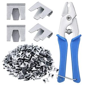 300 pieces wire cage clips with 1 piece wire cage buckle snap plier for chicken pet dog cat cage (silver, blue)