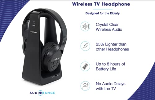 AudioRange Seniors & Hard of Hearing | Wireless TV Over-Ear Headphones Lightweight, Comfortable, Rechargeable TV Headphones, Television Hearing Device, No-Delay RF Headphone