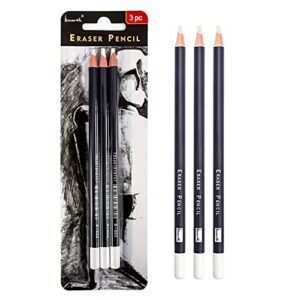 professional eraser pencils set - brusarth 3pc erasing small details or add highlights for sketching pencils, colored pencils, charcoal drawings. fine detail eraser for beginners & artists