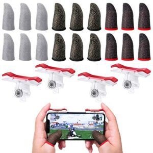 18 pieces mobile gaming finger sleeves touchscreen finger sleeve anti-sweat breathable finger sleeve and 4 pieces aim buttons for playing mobile phone games