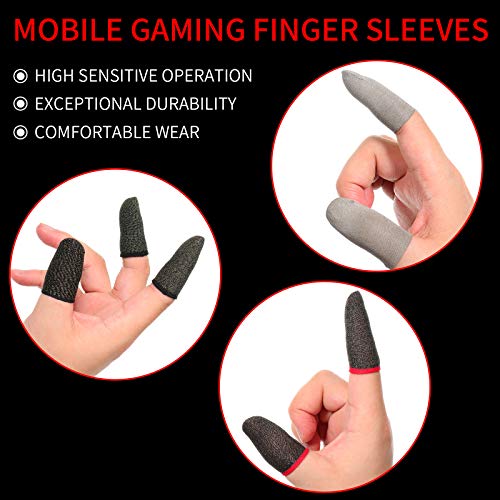 18 Pieces Mobile Gaming Finger Sleeves Touchscreen Finger Sleeve Anti-Sweat Breathable Finger Sleeve and 4 Pieces Aim Buttons for Playing Mobile Phone Games