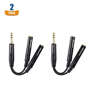 Cable Matters 2-Pack TRS Male to 2X TRS Female 1/4 Splitter Cable (1/4 Inch Headphone Splitter Cable) in Black - 0.2m / 6 Inches