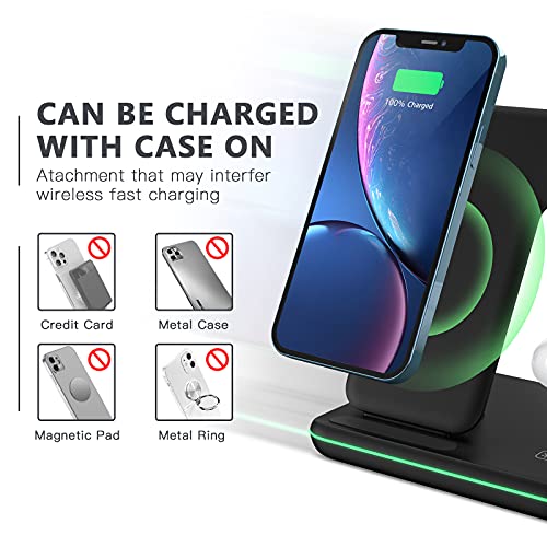 ZEBRE Wireless Charger, 3 in 1 15W Fast Charging Dock Compatible with Apple Watch 7 6 5 4 3 2 SE, AirPods 3/Pro, Stand Compatible with iPhone 14/13/13 Pro/12/11/XR Samsung S22 S21 S10