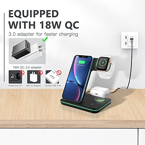 ZEBRE Wireless Charger, 3 in 1 15W Fast Charging Dock Compatible with Apple Watch 7 6 5 4 3 2 SE, AirPods 3/Pro, Stand Compatible with iPhone 14/13/13 Pro/12/11/XR Samsung S22 S21 S10