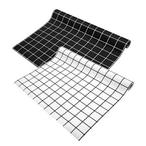 shelf liner non-adhesive eva cabinet-drawer-liners - 2 roll waterproof kitchen fridge pad and refrigerator mat, non-slip can be cut placemats, size 17"×78.7"（black&white）