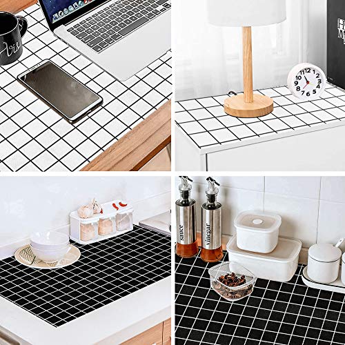 Shelf Liner Non-Adhesive EVA Cabinet-Drawer-Liners - 2 Roll Waterproof Kitchen Fridge Pad and Refrigerator Mat, Non-Slip Can be Cut Placemats, Size 17"×78.7"（Black&White）