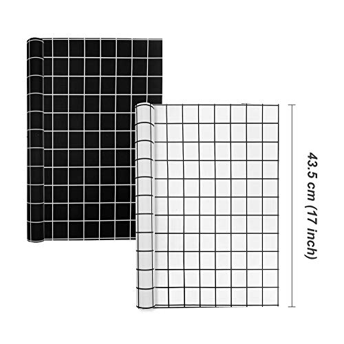 Shelf Liner Non-Adhesive EVA Cabinet-Drawer-Liners - 2 Roll Waterproof Kitchen Fridge Pad and Refrigerator Mat, Non-Slip Can be Cut Placemats, Size 17"×78.7"（Black&White）