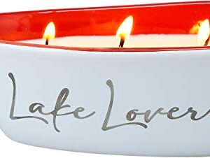 Pavilion Gift Company Lake Lover-Triple Wick 10 oz 100% Soy Wax Scent: Fresh Linen with Silver Detail Accents. Candle, White