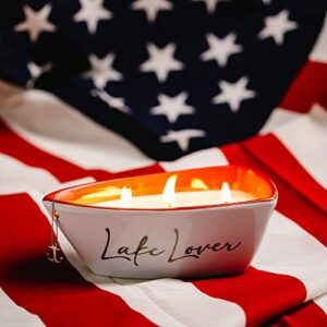 Pavilion Gift Company Lake Lover-Triple Wick 10 oz 100% Soy Wax Scent: Fresh Linen with Silver Detail Accents. Candle, White