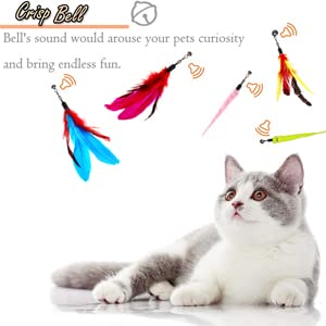 OODOSI Cat Wand Toy, Interactive Cat Toys with 2 Poles & 9 Attachments Worm Feathers, Cat Feather Toy for Kitten Cat for Indoor Cats