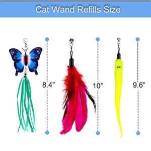 OODOSI Cat Wand Toy, Interactive Cat Toys with 2 Poles & 9 Attachments Worm Feathers, Cat Feather Toy for Kitten Cat for Indoor Cats