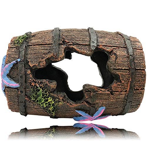 SLOCME Aquarium Broken Barrel Decorations - Betta Cave Hideout Wood Trunk Log for Fish Tank